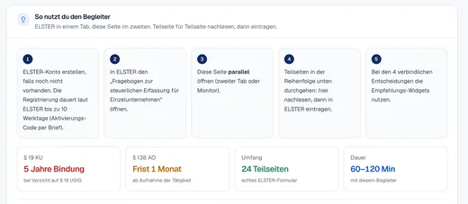 Ausschnitt Fragebogen-Begleiter: Ablauf und die vier verbindlichen Entscheidungen