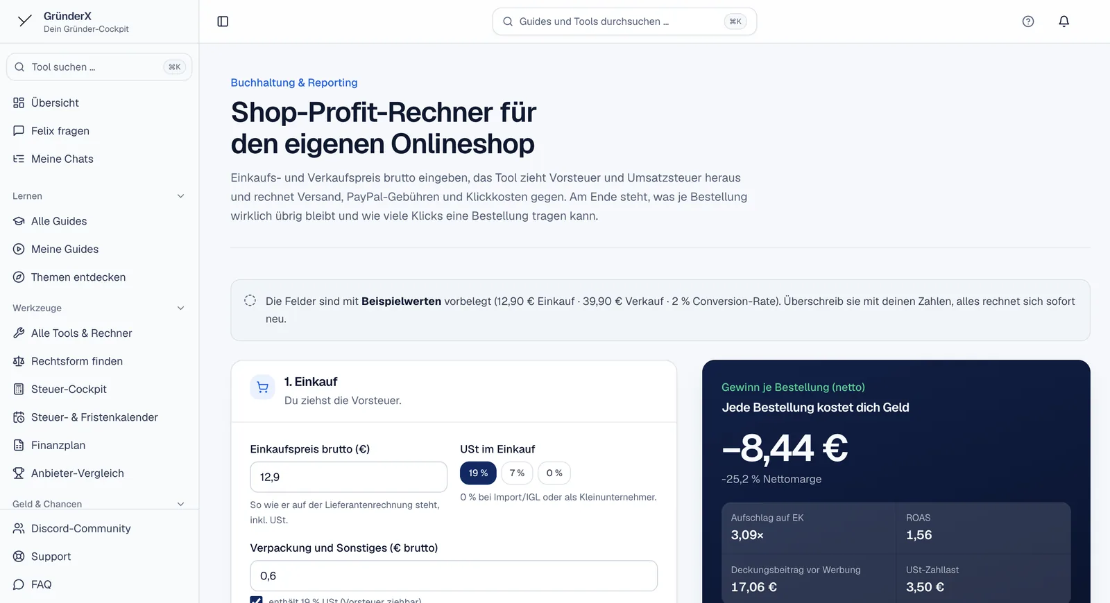 Shop-Profit-Rechner für die Marge im eigenen Onlineshop